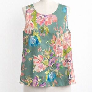 Staccato Floral Sleeveless Blouse Size Medium Sage Green Top